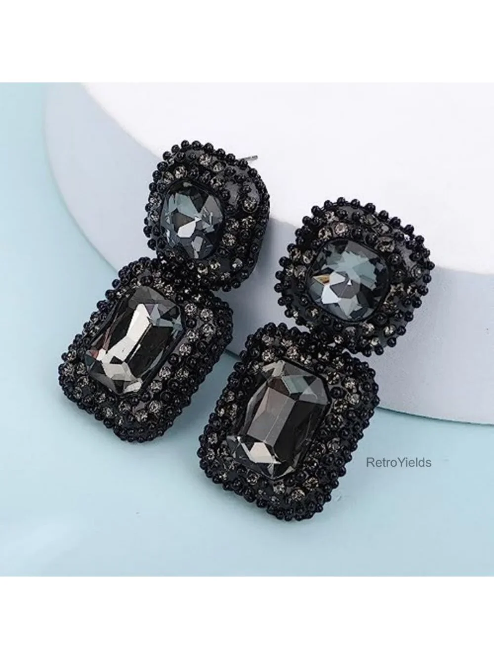 Vintage Rhinestone Drop Dangle Earrings for Women, Alloy Crystal Statement
